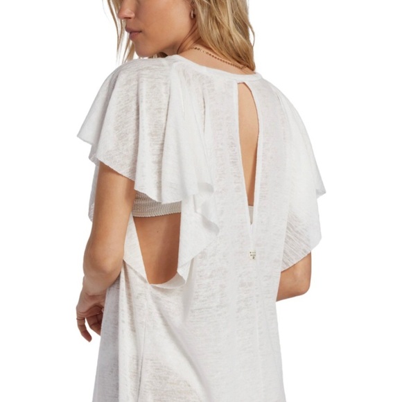 Billabong Out For Waves Raw Hem Flutter Sleeves Semi-Sheer Cover-Up Dress Size M - Picture 4 of 11
